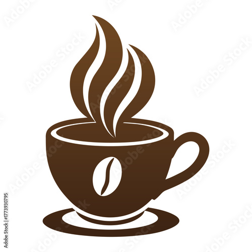Brown coffee cup with steam and bean logo hot drink