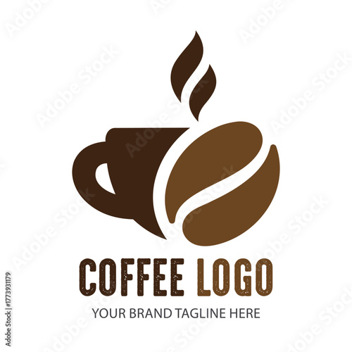 Coffee cup and bean logo with steam and text vector