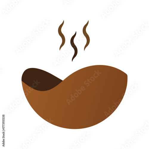 Steaming brown coffee bean graphic with wavy lines