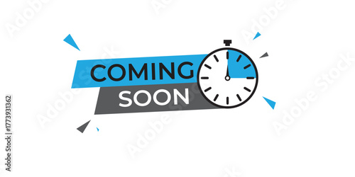 Coming Soon Vector Illustration with Clock and Blue Background