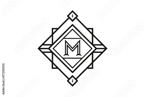 Diamond ornament negative space letter m geometric festive minimal design
