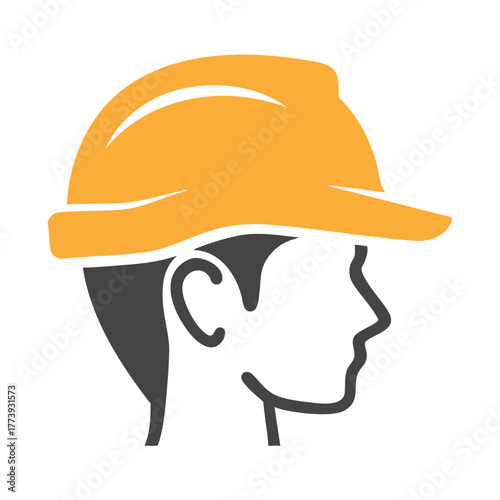 Orange hard hat worker profile icon construction safety