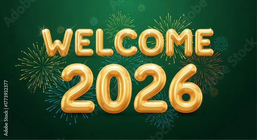 The New Year's Eve, welcome 2026, celebrates with a vibrant fireworks display! Wishing everyone a prosperous new year. vector illustration