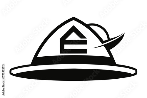 tiny hat over letter e compact triangular playful holiday icon