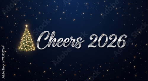 A festive holiday message that glows with optimism, with a christmas tree icon and celebratory text against a starlit background, perfect for spreading holiday cheer. vector illustration