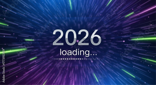 A digital countdown or loading visual for the new year 2026, conveying anticipation and the rapid approach of a new beginning, symbolizing future, the digital landscape. vector illustration