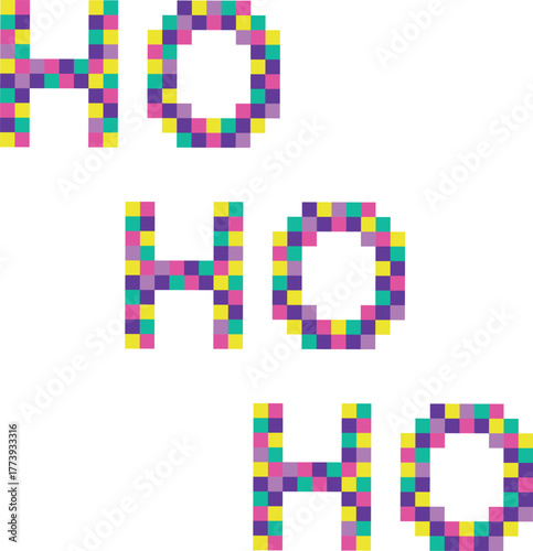 
Ho-ho-ho in pixel art style. A vibrant ho-ho-ho mosaic for designing Christmas cards, banners, posters, invitations, and advertisements. Isolated vector illustration on a transparent background.