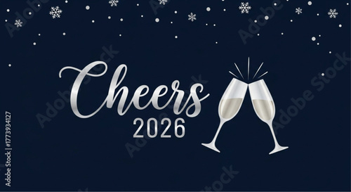 A celebratory toast for the new year, Cheers 2026, with a festive composition that sparkles. vector illustration