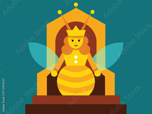 Queen bee sitting on throne
