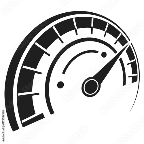 Black and white speedometer icon with needle and two small dots gauge dial