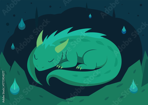 Sleeping dragon in cave