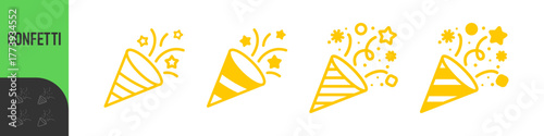 confetti line icon in white, black and colors. confetti flat vector icon from confetti collection for web, mobile apps and ui