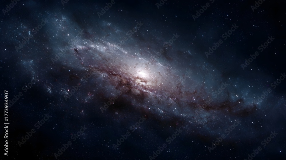 Fototapeta premium A radiant spiral galaxy with glowing arms and cosmic dust lanes unfolds in the vast darkness of space dotted with distant stars