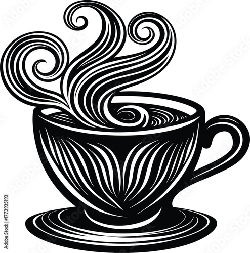 Coffee cup swirling aroma lines flat vector icon silhouette