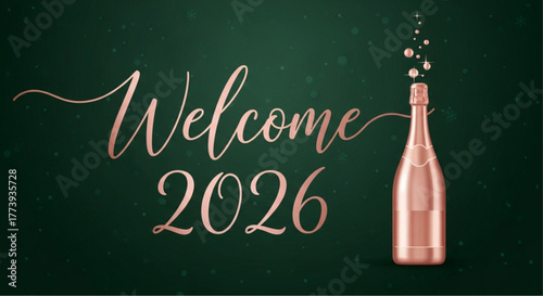 A festive celebration awaits, with a bubbly bottle of champagne rising from the darkness, setting the stage for a delightful new year of new goals and joyful experience. vector illustration