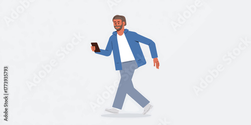 Man Walking While Looking at His Cell Phone
