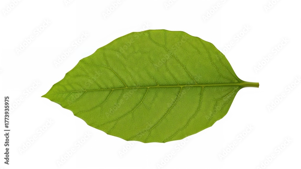 Fototapeta premium Green leaf with detailed veins. Nature and botanical element. Close-up of a plant part. Fresh and organic. The concept of plant life.