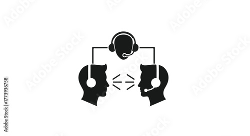 Illustration of two people communicating with headsets, representing customer service or support.