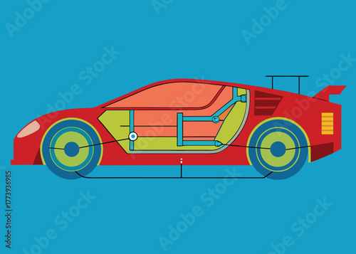 Red sports car cross section