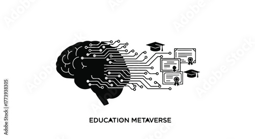 Digital brain transforming into educational achievements in a futuristic learning environment