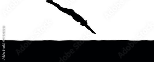 Silhouette of a diver plunging into dark water, symbolizing a bold leap into the unknown or a focused athletic endeavor