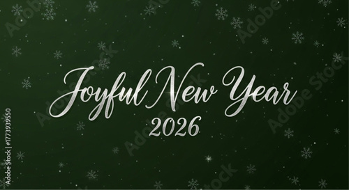 Embrace the enchantment of the season with a cheerful Joyful New Year message, elegantly scripted against a backdrop of falling snowflakes, heralding the arrival of 2026.  vector illustration
