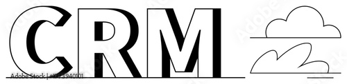 Large bold CRM text complemented by cloud outlines symbolizing digital solutions. Ideal for customer management, digital strategy, business growth, cloud computing, technology integration