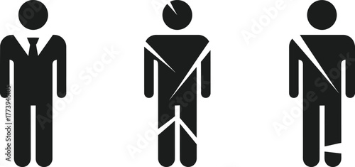 Set of businessman icons showing career decline broken man and injured man vector illustration for business concept