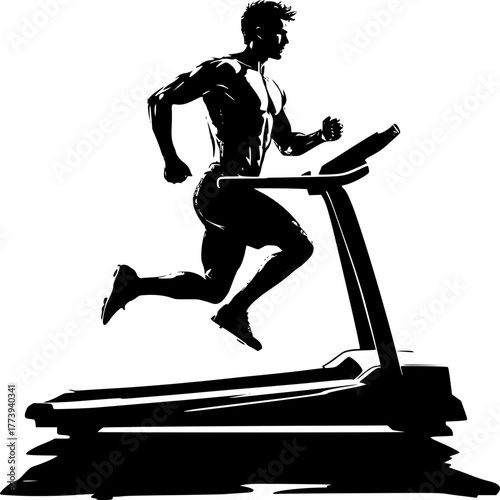 Man on a Treadmill: A dynamic illustration depicts a muscular individual in action on a treadmill, emphasizing fitness and workout routines.