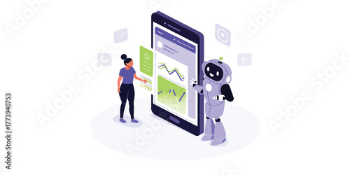 AI Powered App Woman Interacts with Robot Assistant on Smartphone