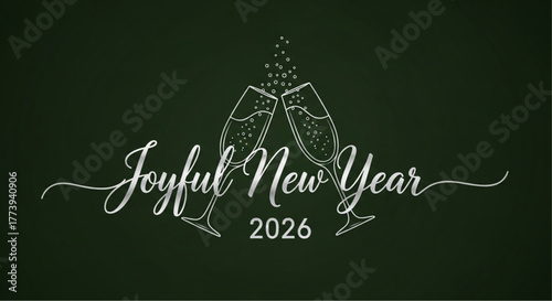 A New Year's toast, two champagne flutes clink together in a joyful celebration of the coming year. A festive image. vector illustration