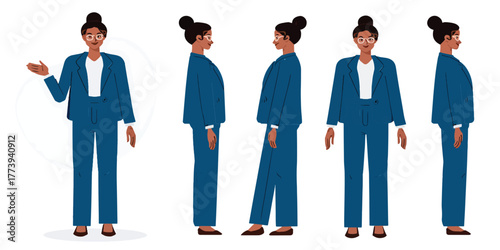 Businesswoman in various poses, vector illustration