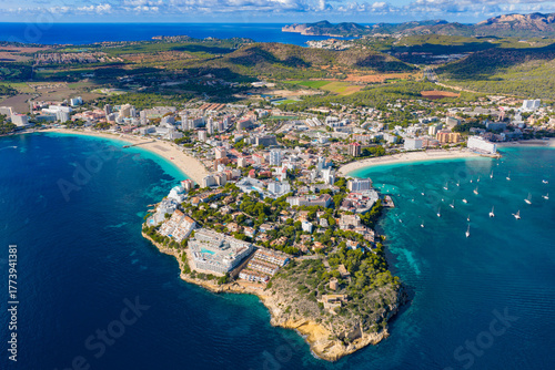 Tableau sur toile Aerial View of Magaluf and Son Matias Beaches & Resort Area in Mallorca, Spain