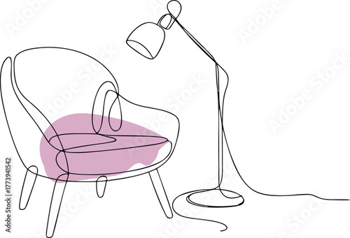 Minimalist armchair and lamp line art interior