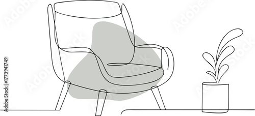 Minimalist armchair and potted plant furniture