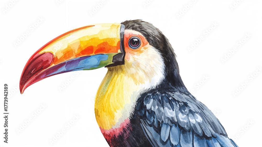 Obraz premium Colorful toucan bird with a vibrant beak and detailed feathers.