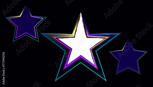 Neon starbursts glowing brightly on a black background cosmic celestial