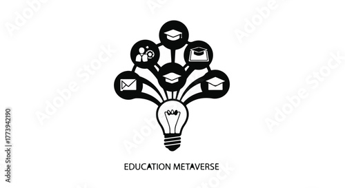 Innovative idea for education and learning, symbolized by a glowing lightbulb connecting to digital symbols.