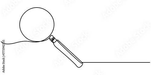 Continuous one line drawing of magnifying glass. Concept of Business analysis in simple outline style Vector illustration. 