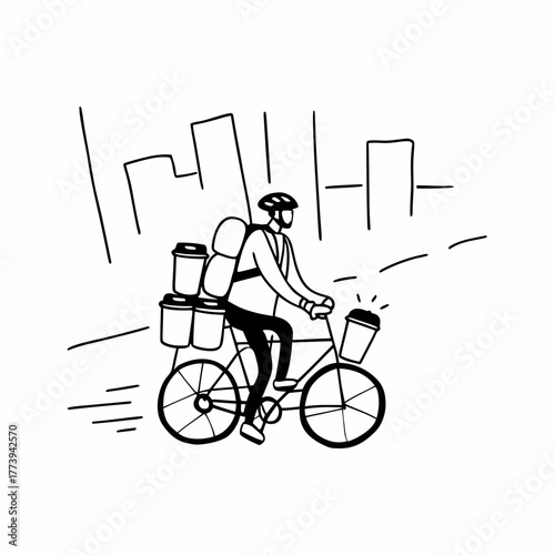 A coffee delivery man riding a bicycle in the city