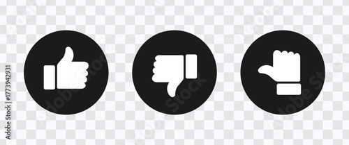 Minimalist Black and White Thumbs Icons Set for MR Design – Like, Dislike, Neutral Symbols