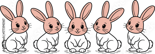 Cute cartoon bunnies in a row for easter spring season design