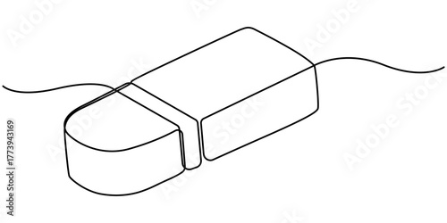 rubber eraser Continuous one line drawing,  outline pro vector illustration, minimalist in white background. 