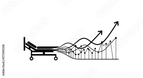 Healthcare costs rising with medical bed and upward trending graph