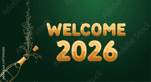 A celebratory illustration marks the arrival of the New Year, a moment of joy, unity, and hope. A bottle of champagne bursts with bubbly optimism, paired with the greeting. vector illustration