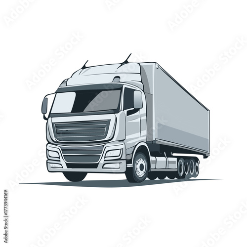 Modern gray semi truck with large trailer for cargo delivery and logistics