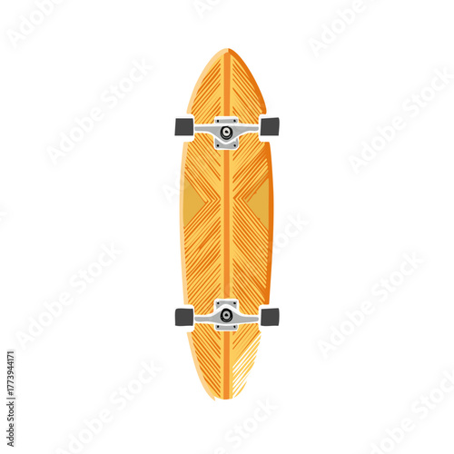 Top view illustration of a wooden cruiser longboard skateboard with a natural grain pattern