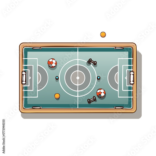 Tabletop Soccer Game Field with Balls and Figures for Strategy Planning