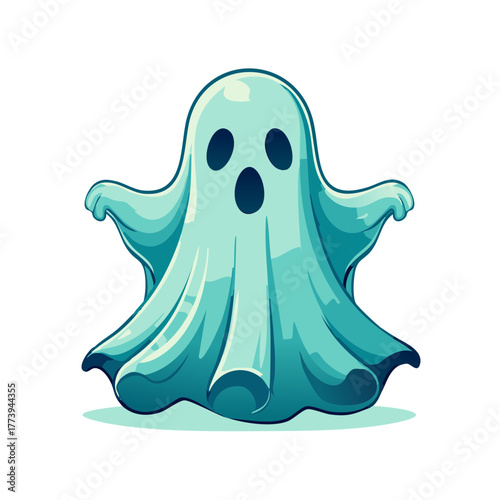 Cartoon Ghost for Halloween with Glowing Eyes, Vector Design for Spooky Decorations