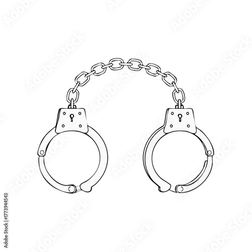 Classic metal handcuffs sketch illustration symbolizing justice crime arrest and security